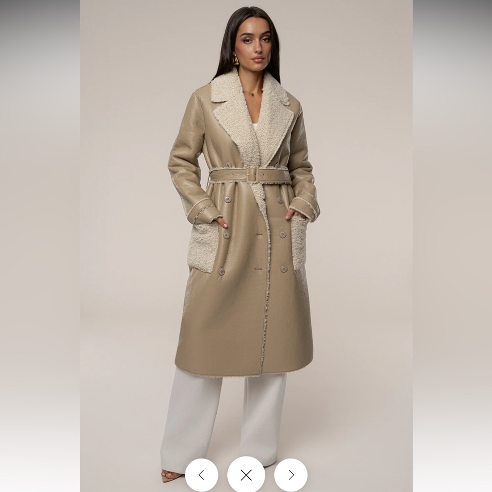 JLUXLABEL Tan Trench Coat with Shearling Accents